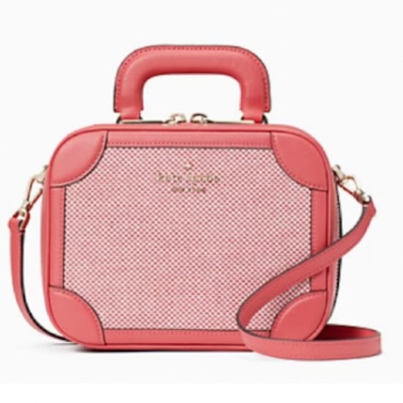 kate spade pink tweed multi Traveler Trunk Crossbody Bag purse novelty shape nwo - Picture 2 of 15